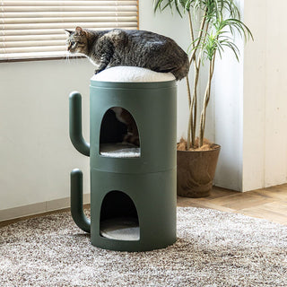 サボリーキャットタワーはスタッキングできる、ペットハウスにもキャットタワーにも使えるアイテムです。※トップクッションは別売りです
