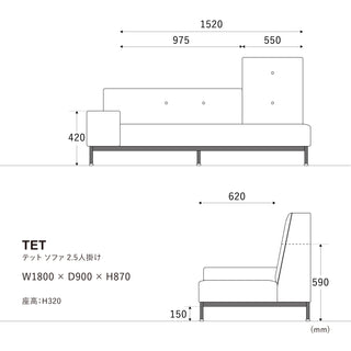 テットソファ 2.5人掛け 右肘